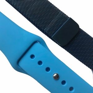 2 BLUE Band Bundle Milanese Loop Silicone Sport Apple Watch38/40/41mm S/M NEW